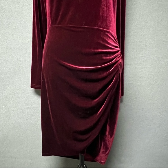 Burgundy/Red Velvet Wrap Dress, Long Sleeve,Knee Length Size Large - Picture 7 of 9